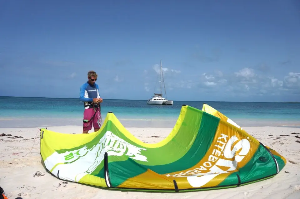 Fabien on the beach with his kite
